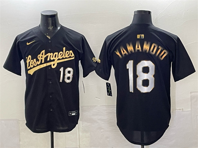 Men's Los Angeles Dodgers #18 Yoshinobu Yamamoto Black Gold Limited Stitched Baseball Jersey Men's Los Angeles Dodgers #18 Yoshinobu Yamamoto Black Gold Limited Stitched Baseball Jersey